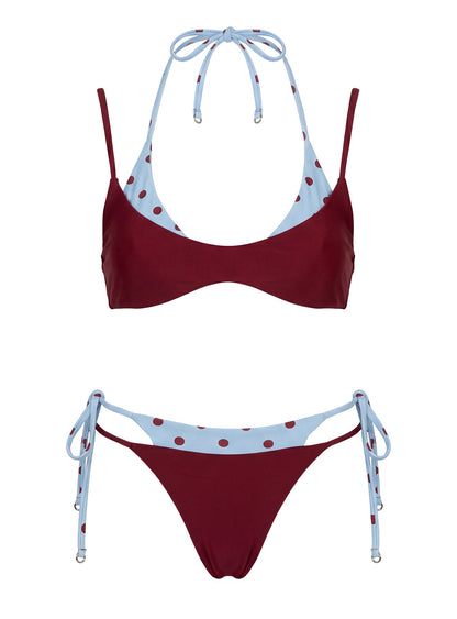 Andrei Layered Cheeky Bikini Bottoms Red / Blue Polka Dot Dot