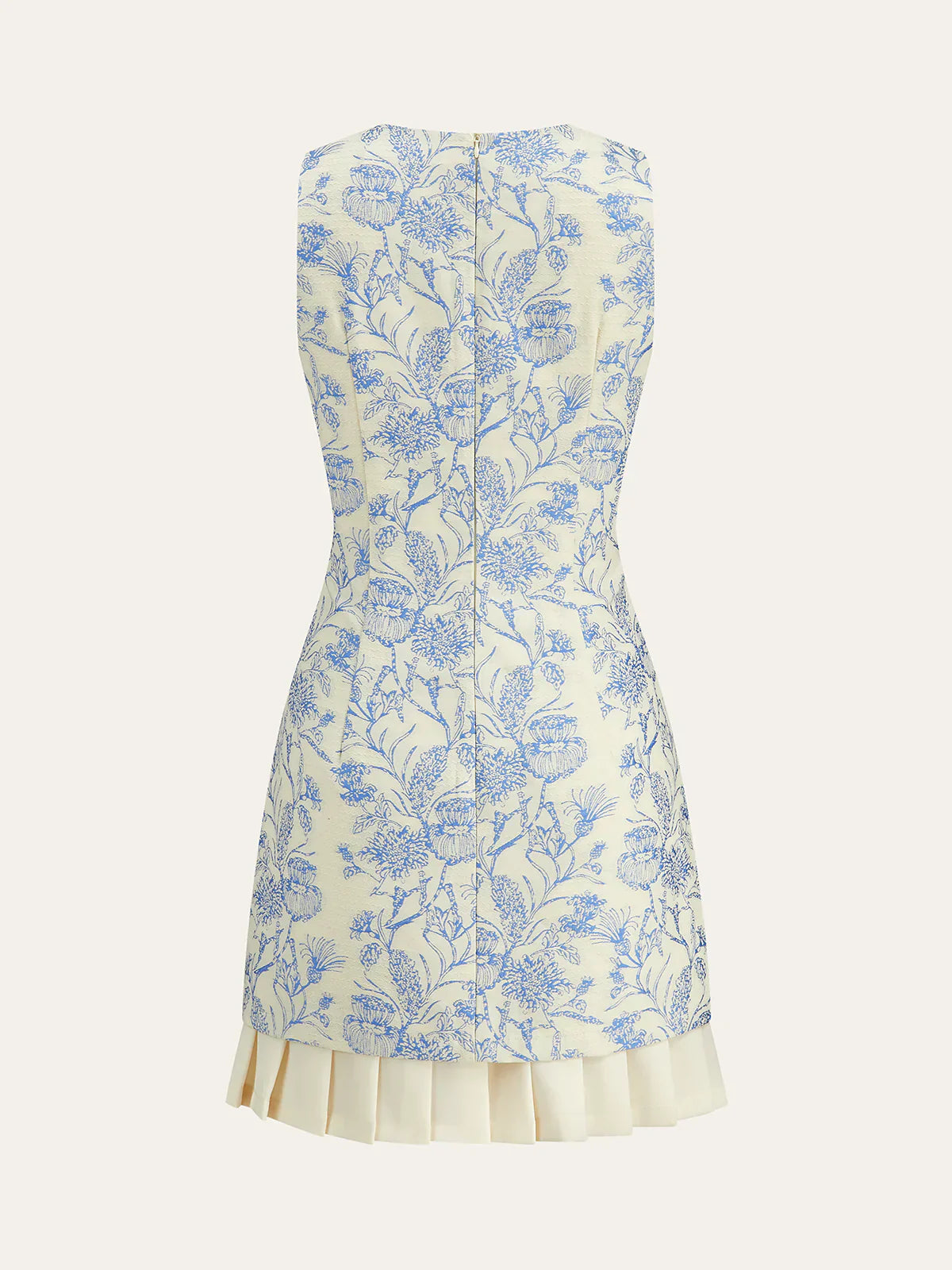 Floral Printed Sleeveless Dress with Pleated Hem