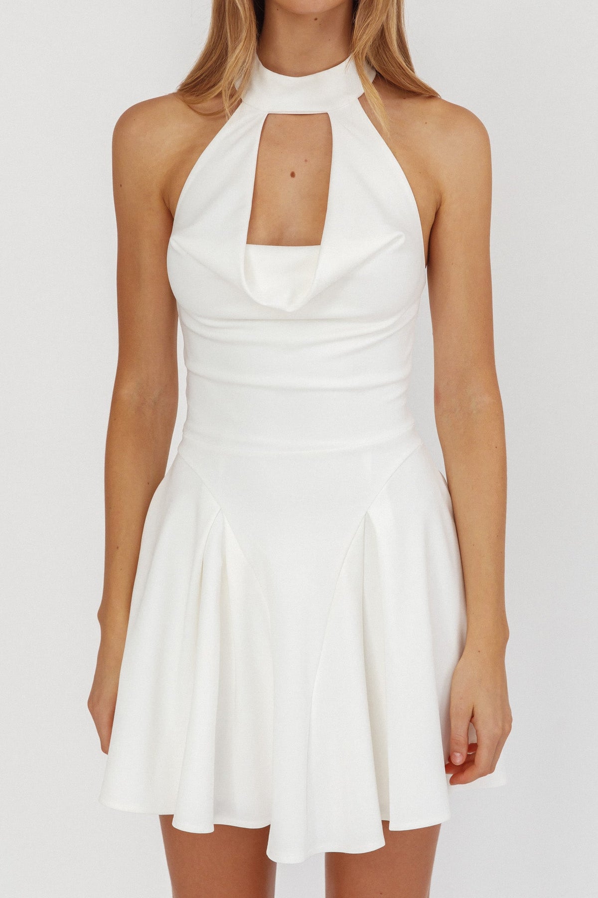 Charlene Cowl Halterneck Mini Dress White