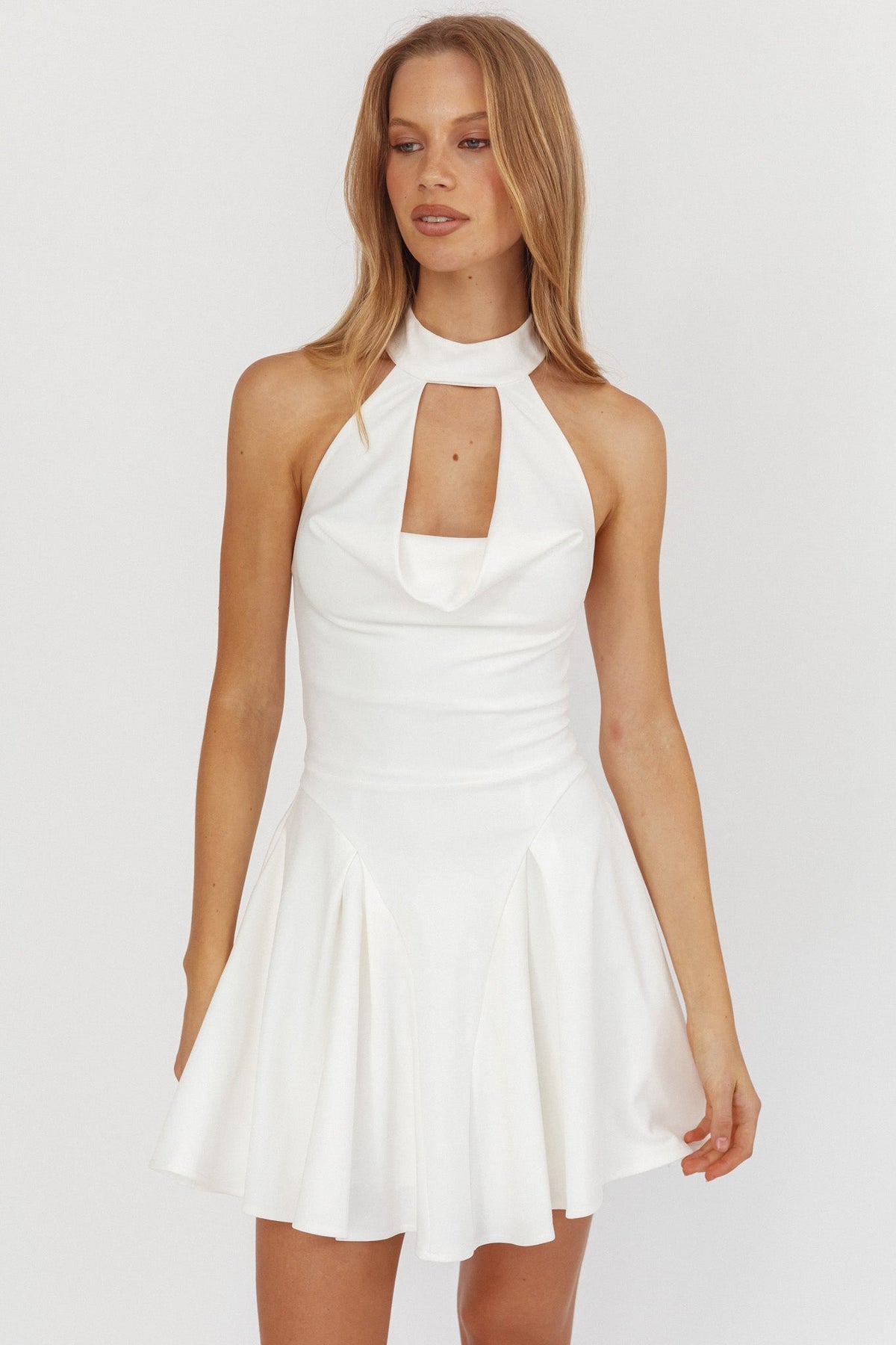 Charlene Cowl Halterneck Mini Dress White
