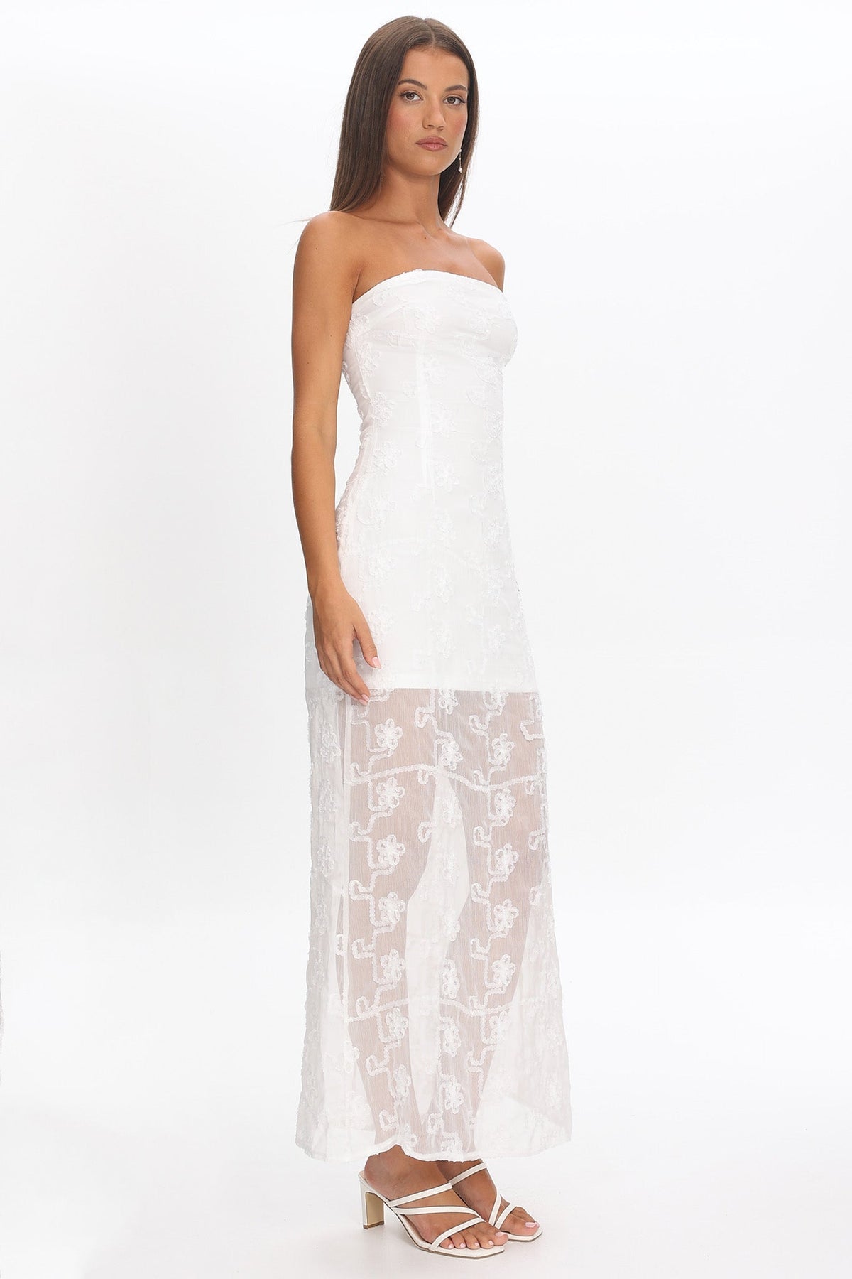 Arlise Strapless Lace Maxi Dress White