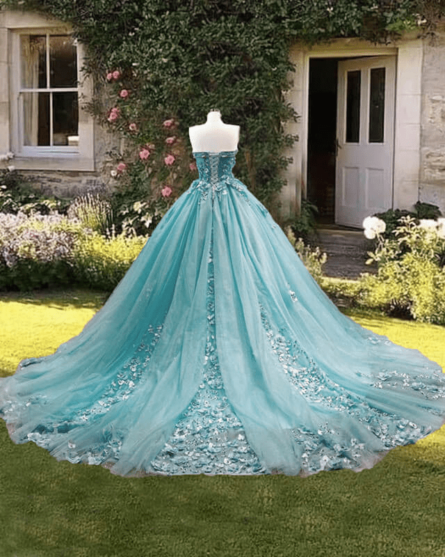 Dusty Blue Sweetheart Ball Gown Quinceanera Dress With 3D Flowers
