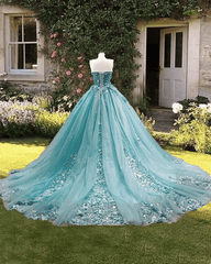 Dusty Blue Sweetheart Ball Gown Quinceanera Dress With 3D Flowers