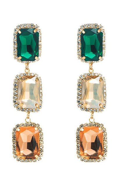 Green Rhinestone Beaded Party Earrings