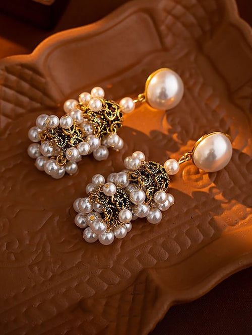 Golden Vintage Dangle Tassel Pearl Earrings