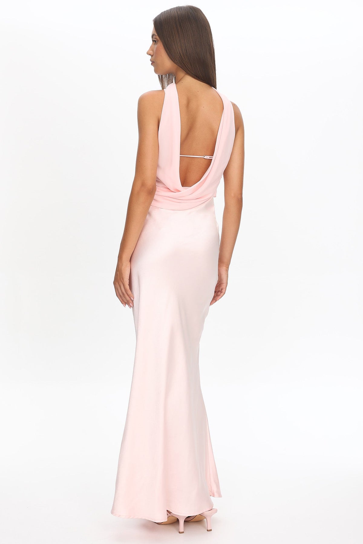 Damsel Reverse Halter Frill Trim Maxi Dress Blush