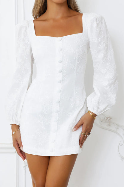 Picnic Perfection Long Sleeve Mini Dress White