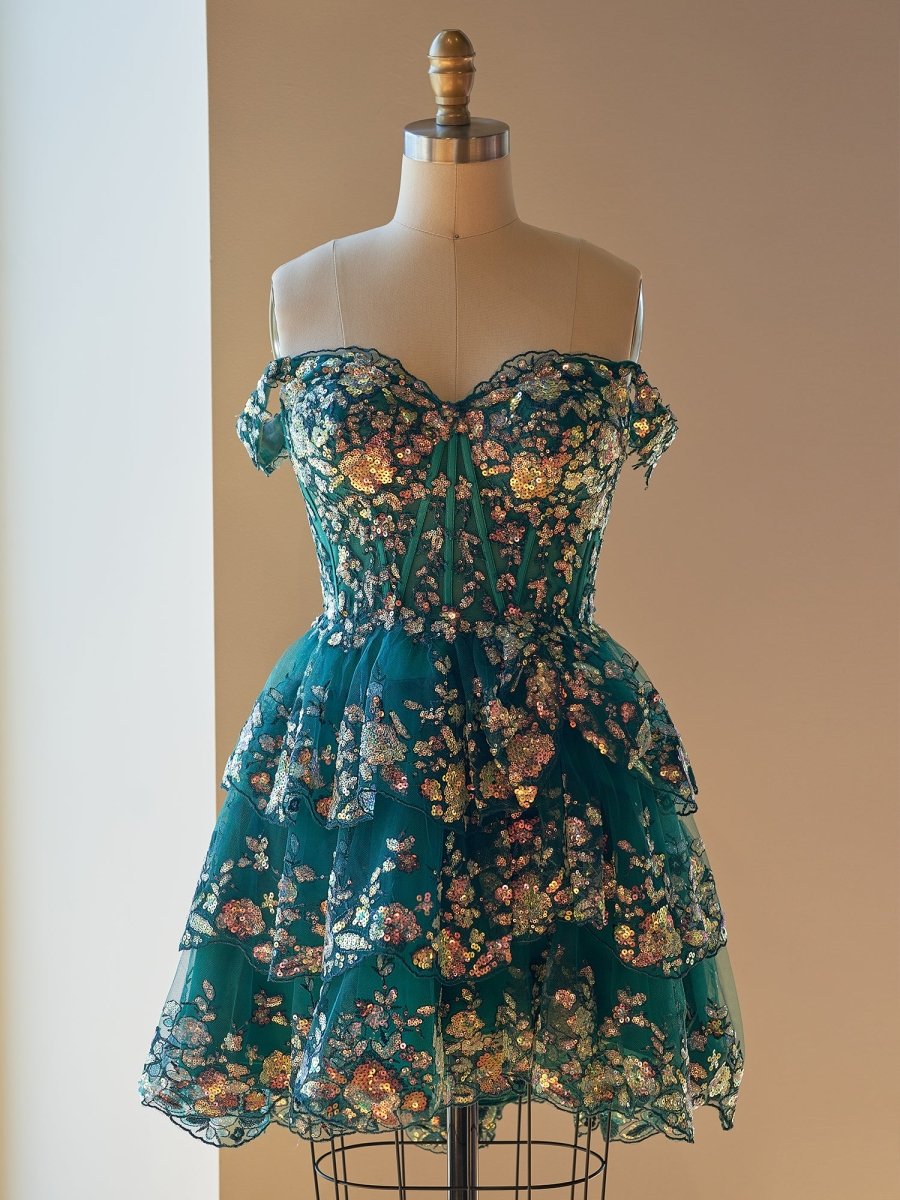 Green - A-Line Sweetheart Tiered Short Homecoming & Cocktail Dresses