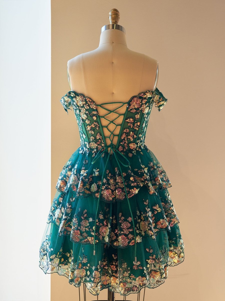 Green - A-Line Sweetheart Tiered Short Homecoming & Cocktail Dresses
