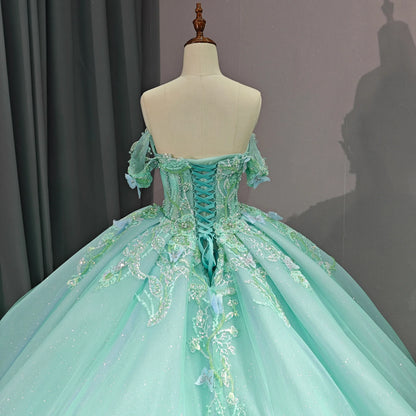 Exquisite Princess Ball Gown Cap sleeve Quinceanera Dresses with 3D Appliques