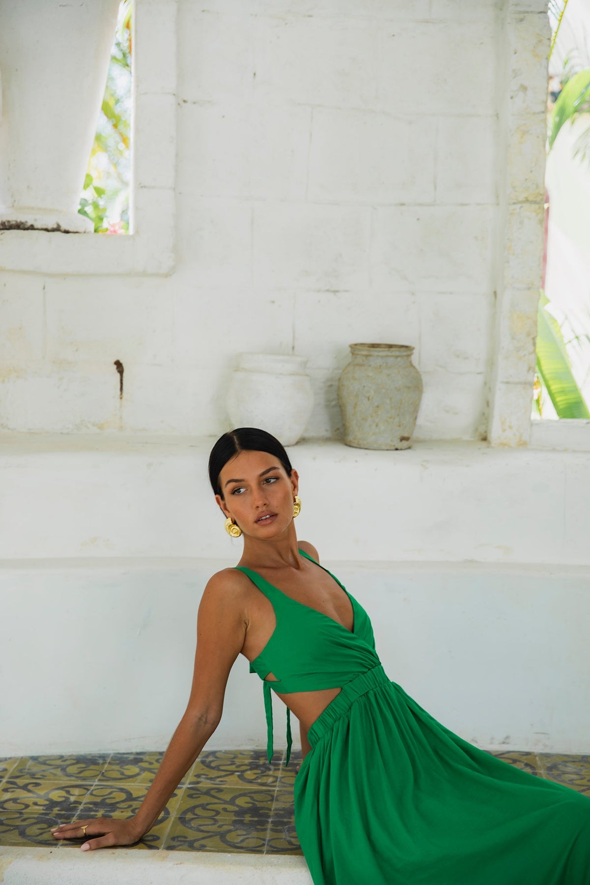 All The Girls Linen Maxi Dress Green