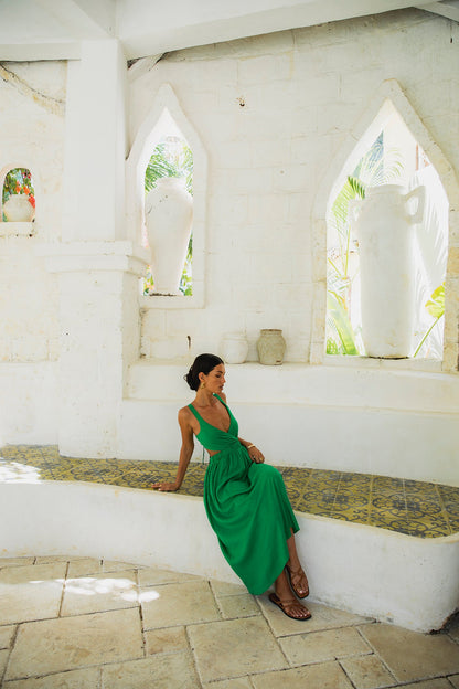 All The Girls Linen Maxi Dress Green