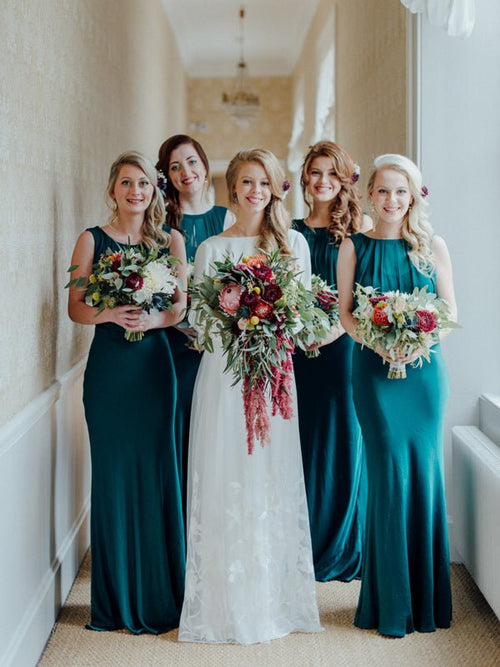 Gogerous Scoop Neck Mermaid Sleeveless Floor-Length Long Bridesmaid Dresses.