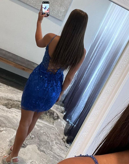 Gorgeous Royal Blue Corset Back Tight Glitter Homecoming Dress