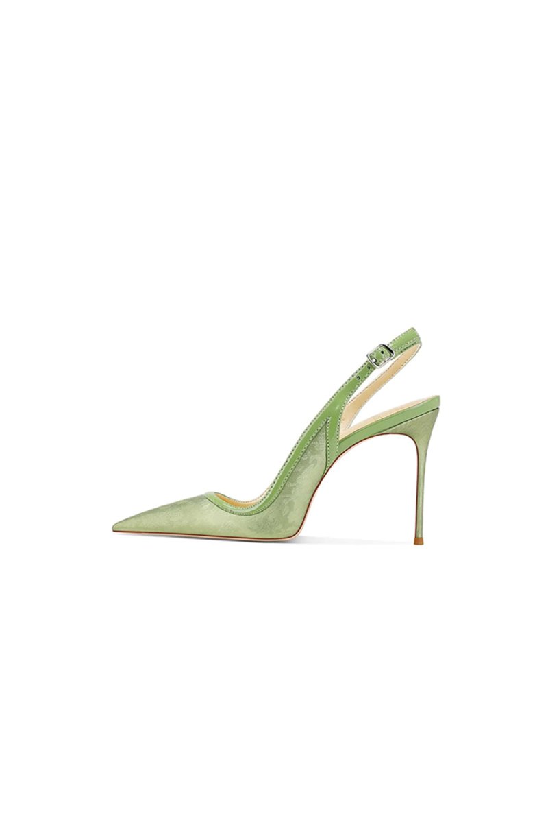 Green Slingback Mid Heel Stiletto Sandals