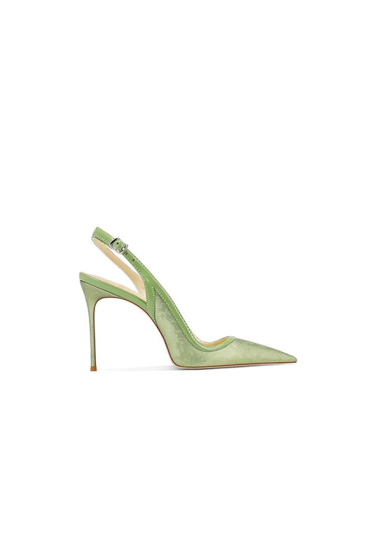 Green Slingback Mid Heel Stiletto Sandals