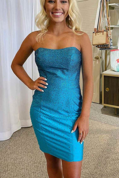 Glitter Yellow Bodycon Strapless Lace Up Short Homecoming Dress