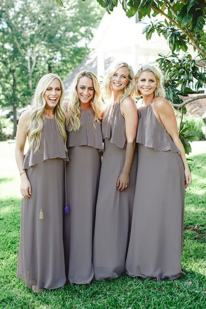 Jewel Chiffon and Ruffles Long Bridesmaid Dresses