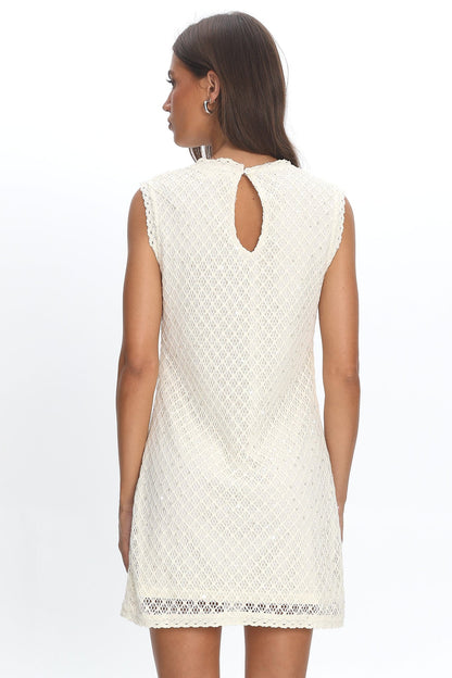 Alvena Crochet Lace Shift Dress Sequin White