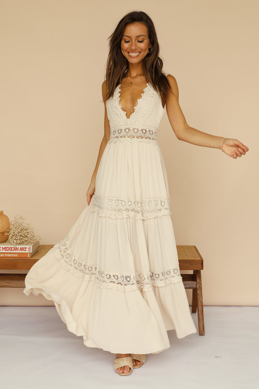 Playing Games Maxi Dress Beige