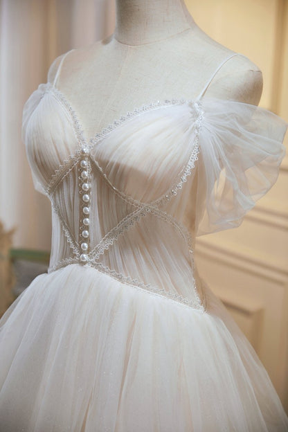 Ivory A-line V Neck Tulle Homecoming Dresses