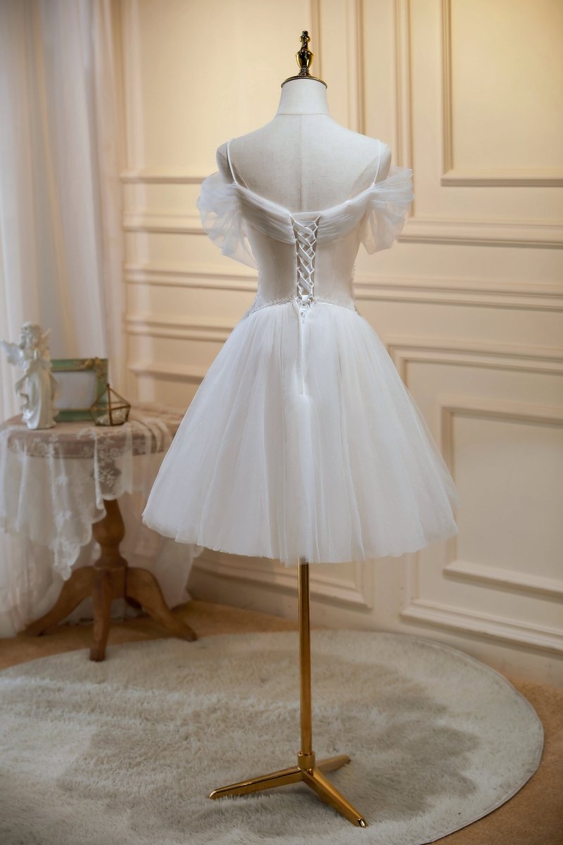 Ivory A-line V Neck Tulle Homecoming Dresses