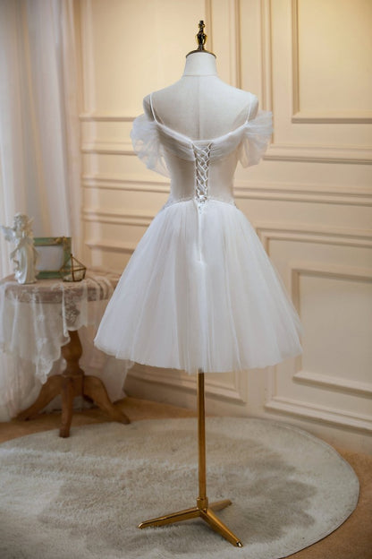 Ivory A-line V Neck Tulle Homecoming Dresses
