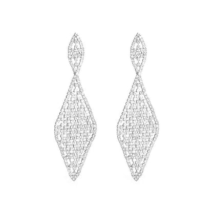Geometric Rhombus Gold Simple Long Earrings with Rhinestones