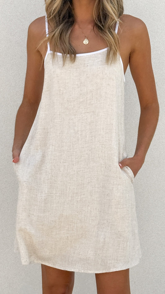 Libra Mini Dress - Natural/White