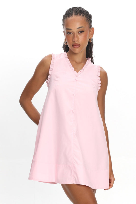 Marava Frill Trim Baby Doll Mini Dress Rosewater