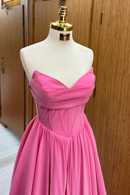 Hot Pink Sweetheart Lace-Up A-Line Long Formal Dress