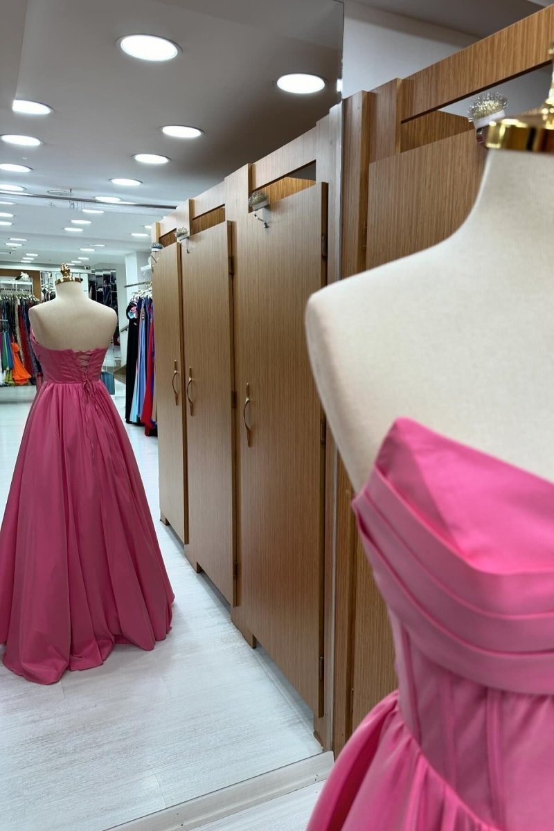 Hot Pink Sweetheart Lace-Up A-Line Long Formal Dress