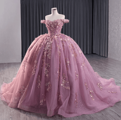 Floral Lace Sweetheart Corset Ball Gown Quinceañera Dress