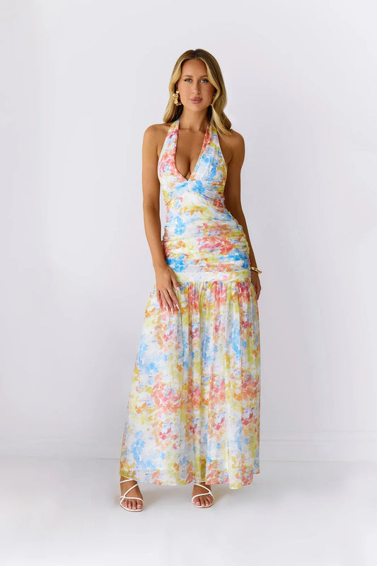 Coral Reef Beauty Halter Maxi Dress Multi