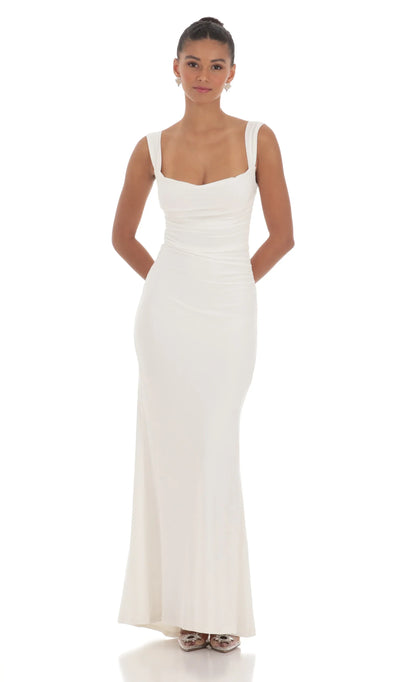 Back Sequin Butterfly Maxi Dress in White