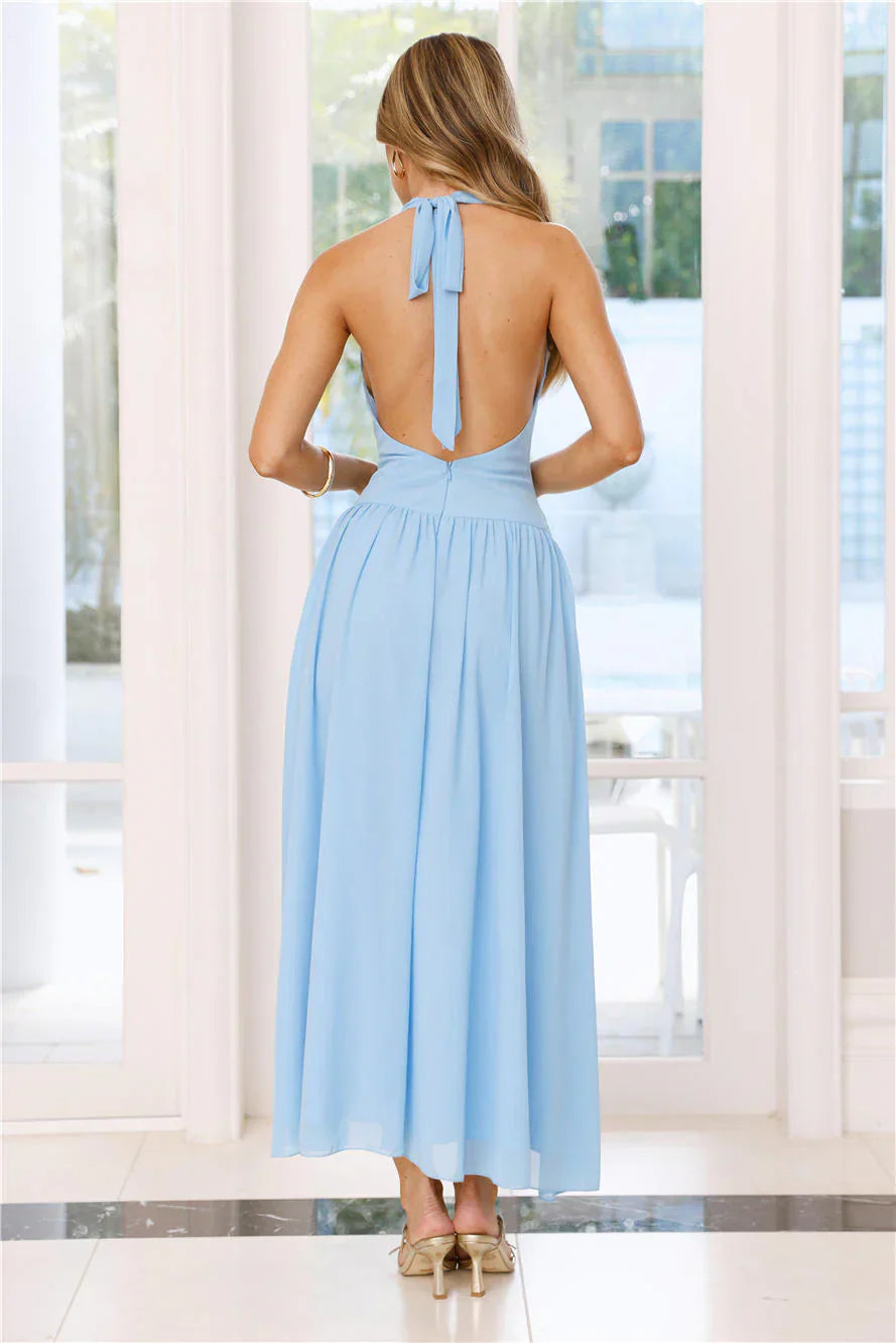 Driftwood Dream Halter Maxi Dress Blue