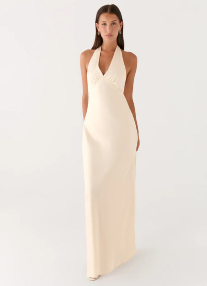 Heavy Hearted Satin Maxi Dress - Pearl