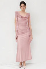 Lace Strap Backless Ruffle Maxi Dress