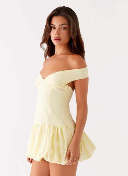 Endless Romance Off Shoulder Mini Dress - Yellow