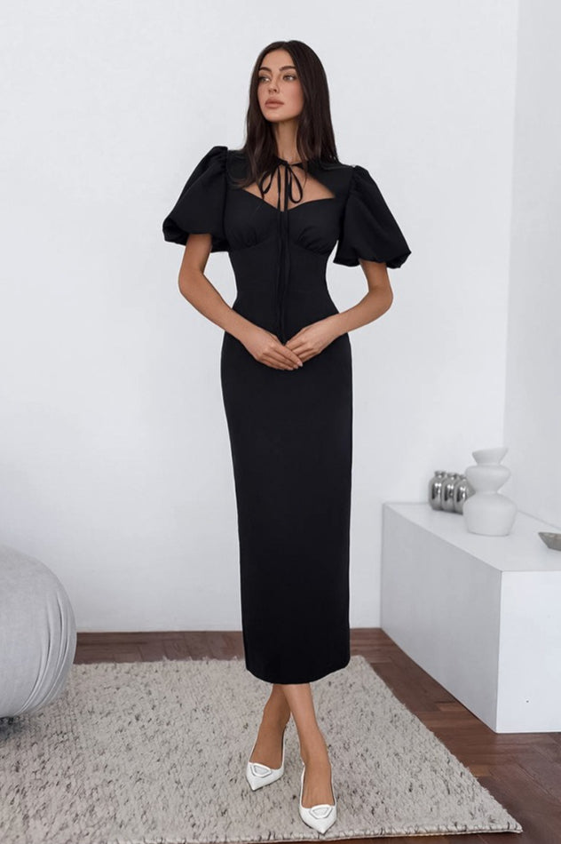 Elegant Sexy Puff Sleeve Bodycon Maxi Dress