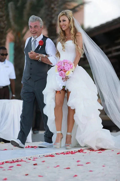 Gorgeous Beach White Short Organza Sweetheart Asymmetrical Wedding Dresses