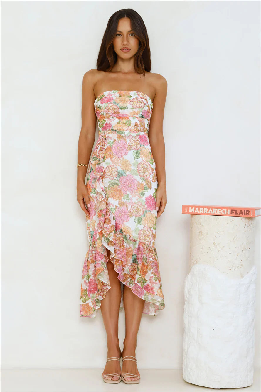 Fantasyland Strapless Midi Dress Print