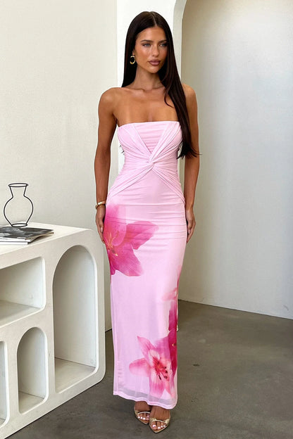 Lennen Strapless Mesh Maxi Dress - Pink