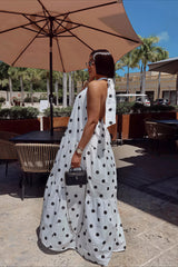 Elegant African Polka Dot Patchwork Halter Neck Swing Maxi Dress