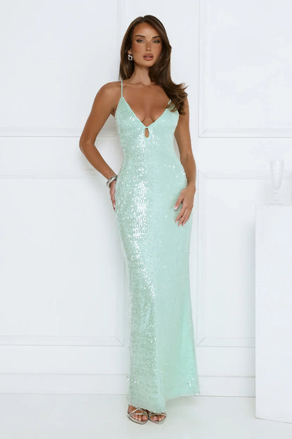Starlit Shores Sequin Maxi Dress Seafoam