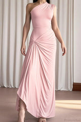 Chic Asymmetrical One Shoulder Slim Slit Maxi Dress