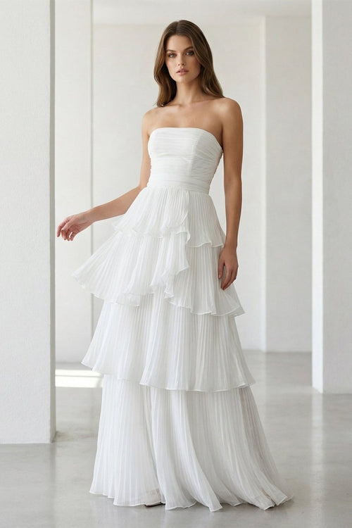 Cute A-Line  Chiffon Strapless Tiered Wedding Dresses