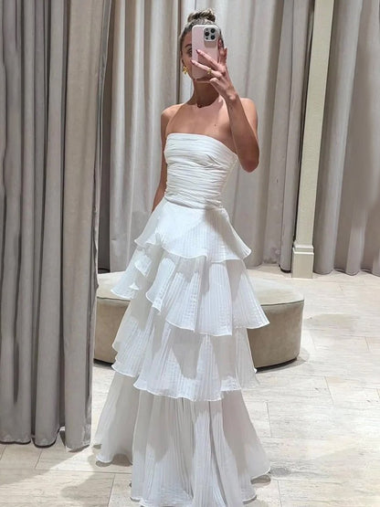 Cute A-Line  Chiffon Strapless Tiered Wedding Dresses