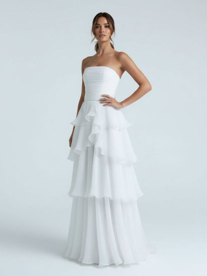 Cute A-Line  Chiffon Strapless Tiered Wedding Dresses