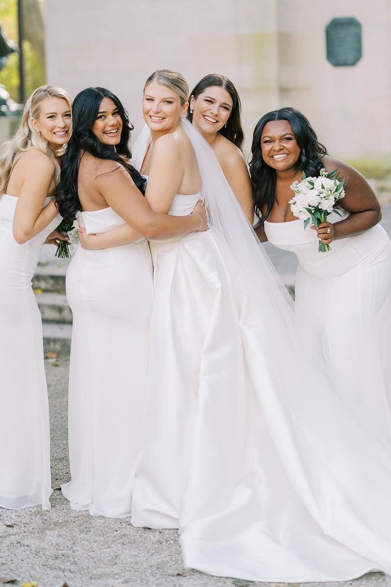 Elegant A-Line One Shoulder White Satin Wedding Dresses